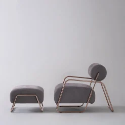 Poltrona Lounge Kate Comfort in Pelle Nabuk Grigia con Poggiapiedi*Real Piel Online