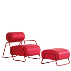 Poltrona Lounge Kate Energy in Pelle Rossa con Poggiapiedi*Real Piel Hot