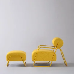 Poltrona lounge Kate Spark in tessuto tweed giallo con poggiapiedi*Real Piel Outlet