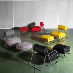 Poltrona lounge Kate Spark in tessuto tweed giallo con poggiapiedi*Real Piel Outlet