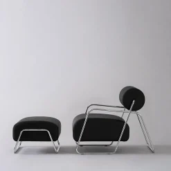 Poltrona Lounge Kate Style in Pelle Nera con Poggiapiedi*Real Piel Best