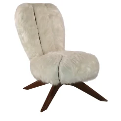 Poltrona Lounge Nuvola in Pelliccia Sintetica Bianca con Gambe Vintage*Puravisione Outlet