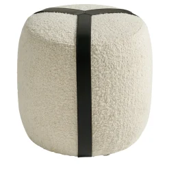 Pouf Alto Brooklyn in Bouclé Bianco e Cinture in Pelle Nera*Gianfranco Ferré Home Clearance