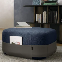 Pouf Bouclé Blu SUMO con Tasca in Cuoio*Morica Design Online