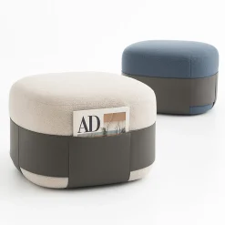 Pouf Bouclé Grigio SUMO con Tasca in Cuoio #2*Morica Design Clearance