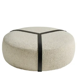 Pouf Brooklyn in Bouclé Bianco e Cinture in Pelle Nera*Gianfranco Ferré Home