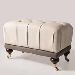 Pouf capitonnè Ottoman marrone chiaro e bianco panna*Mantellassi 1926 New