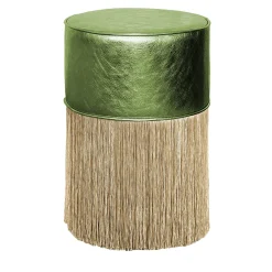 Pouf con frange dorate in pelle verde brillante di Lorenza Bozzoli*Lorenza Bozzoli Couture