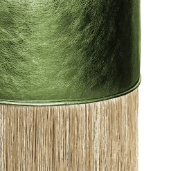 Pouf con frange dorate in pelle verde brillante di Lorenza Bozzoli*Lorenza Bozzoli Couture