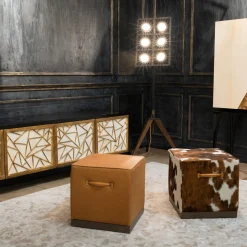 Pouf cubico Zazà in pelle marrone camel*Mantellassi 1926 New