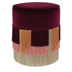 Pouf in legno cilindrico bordeaux con rivestimento in velluto*Lorenza Bozzoli Couture