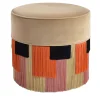 Pouf in legno cilindrico beige con frangia geometrica*Lorenza Bozzoli Couture Outlet