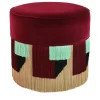 Pouf in legno di faggio a cilindro rosso con frangia geometrica*Lorenza Bozzoli Couture Best