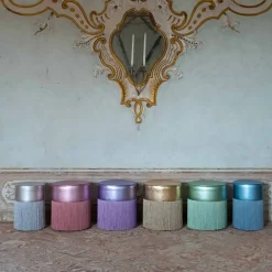 Pouf in pelle metallizzata argento brillante di Lorenza Bozzoli*Lorenza Bozzoli Couture Discount