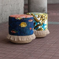 Pouf Las Palmas con foglie di palma e base in cesta*Grand Tour by Vito Nesta Discount