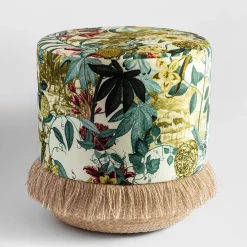 Pouf Notti d'Oriente con fantasia botanica e base in cesta*Grand Tour by Vito Nesta Sale