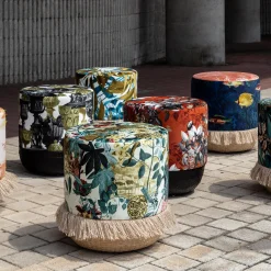 Pouf Notti d'Oriente con fantasia botanica e base in cesta*Grand Tour by Vito Nesta Sale