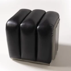 Pouf Ola con specchi in pelle nera*Mantellassi 1926 Best