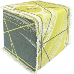 Pouf Reverso jacquard Giallo Cedro e Blu/Green Alga con frange*Effimero Barocco Discount
