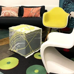 Pouf Reverso jacquard Giallo Cedro e Blu/Green Alga con frange*Effimero Barocco Discount