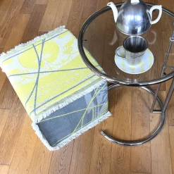 Pouf Reverso jacquard Giallo Cedro e Blu/Green Alga con frange*Effimero Barocco Discount