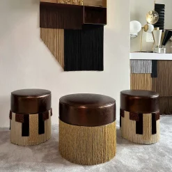 Pouf Treasure in pelle marrone metallizzata di Lorenza Bozzoli*Lorenza Bozzoli Couture Outlet