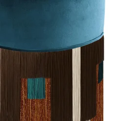 Pouf Treasure in velluto blu con frange marroni di Lorenza Bozzoli*Lorenza Bozzoli Couture Online