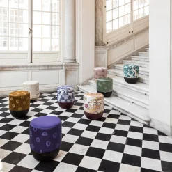 Pouf Vague Avorio con tessuto d'archivio Rubelli e base in cesta*Grand Tour by Vito Nesta Discount