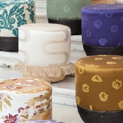 Pouf Vague Avorio con tessuto d'archivio Rubelli e base in cesta*Grand Tour by Vito Nesta Discount