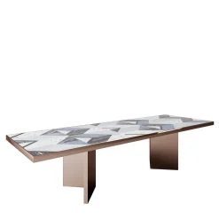 Revenge Tavolo da Pranzo in Metallo Bronzo con Piano in Mosaico Blu e Bianco*Visionnaire Sale