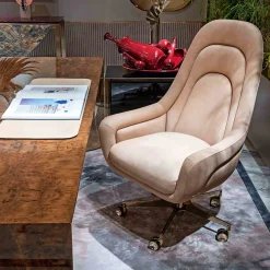 Sadko Sedia da Ufficio in Pelle Beige e Base in Acciaio Oro*Visionnaire Clearance