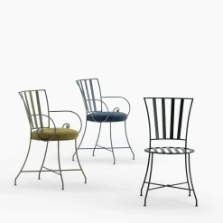 Sedia Attonita in ferro battuto blu-ardesia con braccioli*Dante Negro Discount