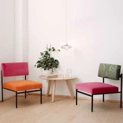 Sedia da salotto Aurea in velluto rosa e seta verde*Biosofa Discount