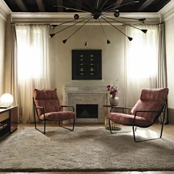 Sedia da salotto Clizia in tessuto rosso e metallo nero*Black Tie Outlet