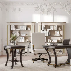 Sedia da ufficio girevole in pelle e legno della Collezione Studio Privè*Guerra Vanni Best