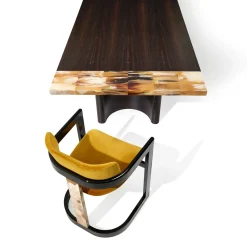 Sedia Essa in velluto giallo e legno nero lucido con intarsi in corno*Arcahorn Discount
