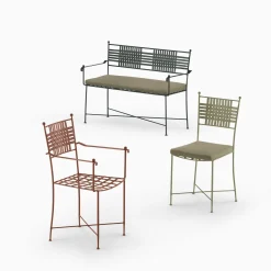 Sedia in ferro battuto marrone con braccioli Checkmate*Dante Negro Hot