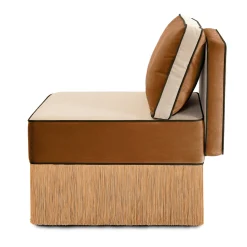 Sedia lounge modulare Lilli in tessuto beige e cognac con frange*Lorenza Bozzoli Couture New