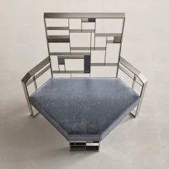 Sedia Lounge MoNDRIAN con Schienale Medio in Ottone Argento*Galbiati Fratelli