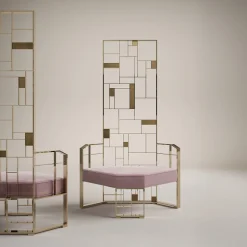 Sedia Lounge MoNDRIAN con Schienale Alto in Ottone Dorato*Galbiati Fratelli Clearance