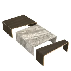 Set di 3 tavolini impilabili in marmo e legno*Morello Gianpaolo Sale