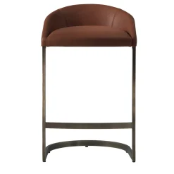 Sgabello alto Sign in pelle marrone con base in ottone finitura bronzo*Emmemobili Clearance