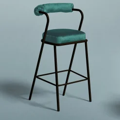 Sgabello Baba in Acciaio Nero Con Cuscino In Velluto Blu di Serena Confalonieri*My Home Hot