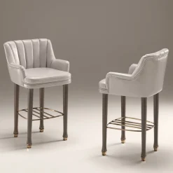 Sgabello da bar in pelle bianca Brio*Bedding Atelier Clearance