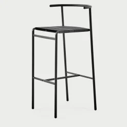 Sgabello da bar nero Café con sedile in cinghie di gomma nere*Baleri Italia Discount