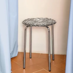 Sgabello in metallo intrecciato placcato argento*Caspal New