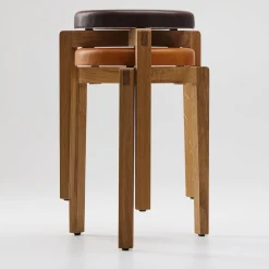 Sgabello rotondo in pelle cognac Gio*Tonucci Collection Best