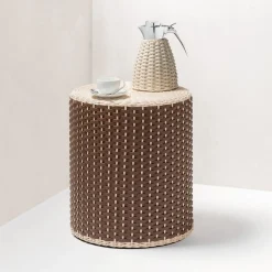 Sgabello/tavolino in pelle e rattan Renoir*Giobagnara