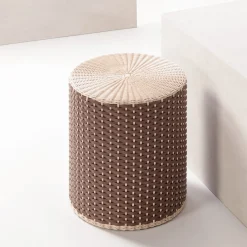 Sgabello/tavolino in pelle e rattan Renoir*Giobagnara