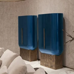 Siona Bar Unit in Legno Laccato Blu e Pelle*Visionnaire Sale